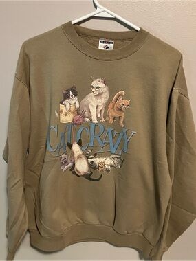 Cat Crazy Graphic Sweatshirt - Khaki Women's Pullover